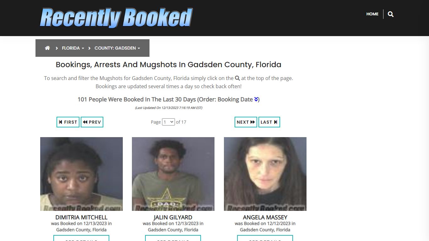 Recent bookings, Arrests, Mugshots in Gadsden County, Florida